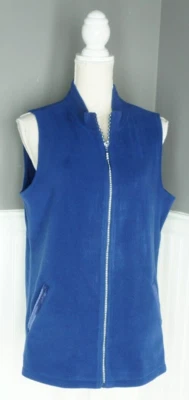 Quacker Factory Blue Fleece Front Crystal Zip Vest Women’s Size M Bling - Image 1 of 4