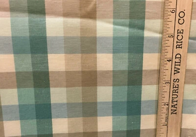 Fabric Plaid Check Green Beige Cream Checkered 44" Long Sewing Tartan DIY Crafts - Image 1 of 2