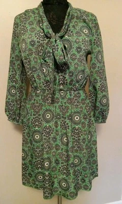 Vestido Juicy Couture Mujer Verde Floral Cintura Elástica Cuello Atado Talla M Foto 1 de 4