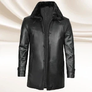 Men's Black Leather Aviator Jacket Genuine Sheepskin Flight Leather Car Coat - Picture 1 of 4