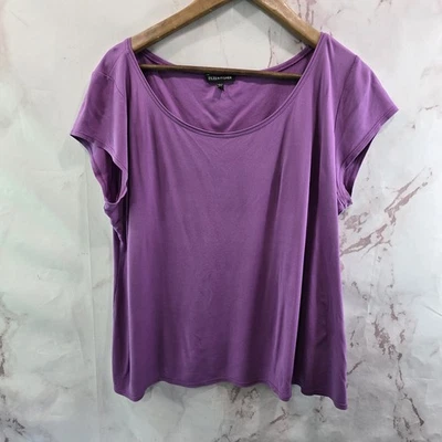 Eileen Fisher Shirt Womens XL Purple Blouse Short Sleeve Tunic Round Scoop - Image 1 of 4