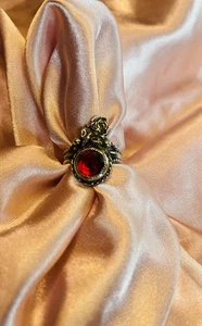 Vintage 5g Stamped Sterling Silver 925 Red CZ Flower Ring 6.5 - Picture 1 of 5