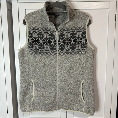 Chaleco polar Eddie Bauer XL gris patrón azteca cremallera completa tejido suave Foto 1 de 4