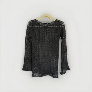 Vintage Cache offene Strick Tunika Pullover Pulli Spitze Overlay schwarz Häkel Boho Large - Bild 1 von 8
