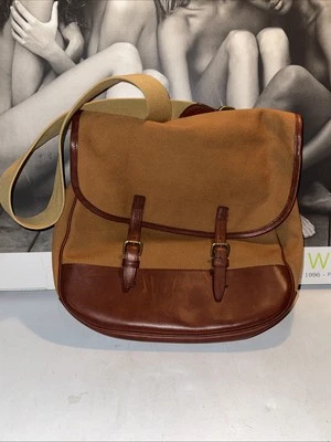 Vintage 80s Polo Ralph Lauren Safari Tan Canvas & Brown Leather Shoulder Bag - Image 1 of 4