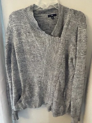Gap Womens SZ XL Gray Asymmetrical Zip Sweater Pockets Moto Wool Alpaca Blend - Image 1 of 4