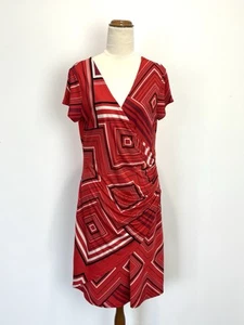 Vestido para mujer Queenspark 14 rojo a rayas plisado lápiz elástico cóctel como nuevo - Imagen 1 de 12