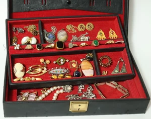 Schmucktruhe Schmuck Konvolut Modeschmuck Ketten Halsketten Brosche Ring Armband - Bild 1 von 24