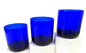 Libbey Glass Signed 3 Piece Metropolitan Pattern 3.5" Cobalt Juice Glasses 1973 - Picture 1 of 8