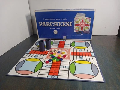 Parcheesi Board Game Backgammon Blue Box Made in USA Vintage 1964 EUC Fast Ship - Image 1 of 4