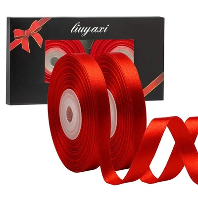Solid Color Double Faced Red Satin Ribbon 3/8 X 50 Yards, Ribbons Perfect for... - Image 1 of 3