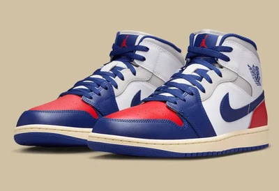 Nike Air Jordan 1 Mid Zapatos 'Rare Air' EE. UU. Rojo Blanco Azul DQ8426-102 Para hombres NUEVO Foto 1 de 4