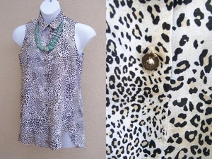 Chico's NEW leopard print tunic top size 0 XS S 4 6 NO IRON LINEN blouse shirt - Picture 1 of 9