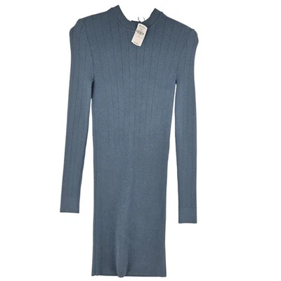 Balmain Dress Womens Small Blue Ribbed Knit Long Sleeve Silver Button Bodycon - Image 1 of 4