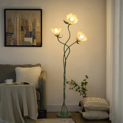 Lámpara de pie vintage de 3 cabezas con flores de cuello de cisne ajustable esquina de pie T... Foto 1 de 4