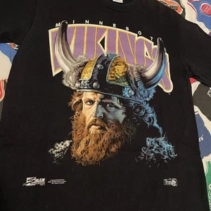 NFL Minnesota Vikings Mascot vtg black short sleeve tee QT2703 - Picture 1 of 2
