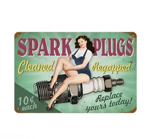 💋 Retro Pin-Up Spark Plugs Sign – Hot Rod Garage Babe Wall Art 12x8 💋 - Picture 1 of 2