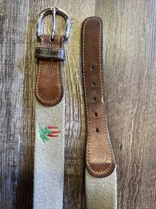 Vintage Brown Leather Canvas Belt Embroidered Tabasco CHILI PEPPERS Size 32” - Picture 1 of 5