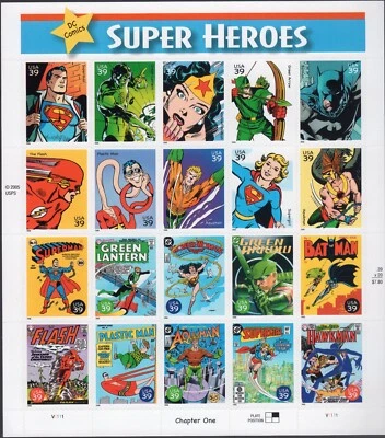 Scott #4084 DC Super Heroes (Superman, Batman) 39¢ Sheet of 20 Stamps - MNH - Image 1 of 3