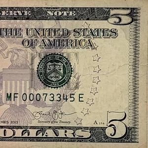 007 James Bond fantasia numero di serie banconota da cinque dollari MF00073345E viaggio 0s coppia 3s - Foto 1 di 8