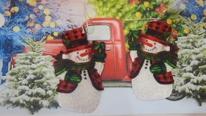 CHRISTMAS-RED TOP HAT PRINT METAL SNOWMAN DANGLE EARRINGS: LARGE - Picture 1 of 7
