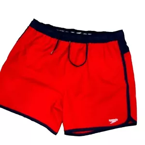 L Vtg Speedo Shorts Swim Trunks red blue 70s mesh lined 34-36-38x5 elastic waist - Picture 1 of 11