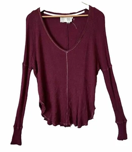 Saturday Sunday Anthropologie Thermal Shirt Oversized Top Small S Wine Burgundy - Picture 1 of 10