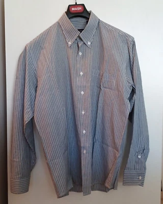 CAMALEONTE camicia a righe azzurro grigio bianco uomo t. 16/41/L cotone tasca - Immagine 1 di 4
