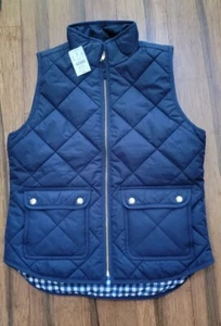 J Crew AP678 Vest Womens SMALL Quilted Full Zip Snap Pockets Navy Blue - NWT! - Picture 1 of 11