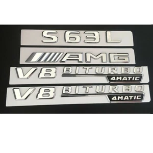 Chrome Trunk Letters Emblems Badges for Mercedes Benz S63L AMG V8 BITURBO 4MATIC - Picture 1 of 2