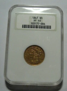 = 1847 XF40 NGC NO MOTTO $5 Liberty Gold Piece, FREE Shipping - Picture 1 of 4