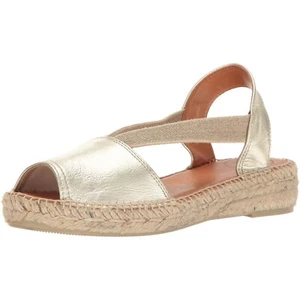 Toni Pons Espadrillas Slingback Sandalo Peep Toe Oro Metallizzato Taglia 8 (39) NUOVO - Foto 1 di 12