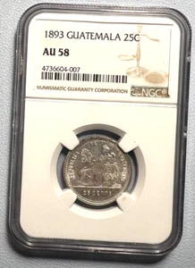 Guatemala 1893 25 centavos NGC AU58 - escaso - Imagen 1 de 4