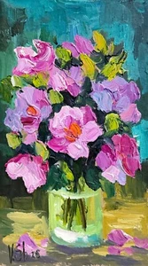 Blooming Flowers Purple Wildflower Painting Original Floral Oil Art Signed - Picture 1 of 7