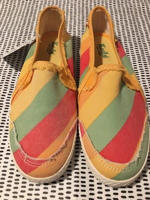 Keds Razor Slip On Stripe Rainbow Sneaker Trainer Red Orange UK 3 EU 35.5 *Flaw - Image 1 of 4