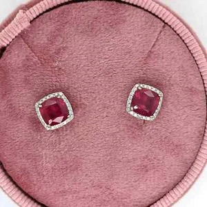 3CT Certified Women's Stud Pigeon Blood Natural Red Ruby Earring 14k White Gold - Picture 1 of 17