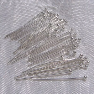 A242 - LOT 100 TIGES CLOUS TÊTE RONDE BILLE 28MMx0,7MM LAITON ARGENTÉ BOULE 2MM - Picture 1 of 4