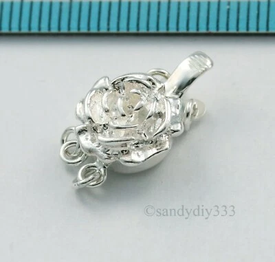 1x STERLING SILVER 2-STRAND ROSE FLOWER PEARL BOX CLASP 11mm #3184 - Image 1 of 4