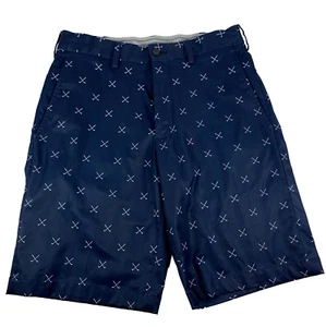 Walter Hagen 11 Majors Golf Shorts Navy Blue Chino Club Print Motif Mens 30 YXL - Picture 1 of 14