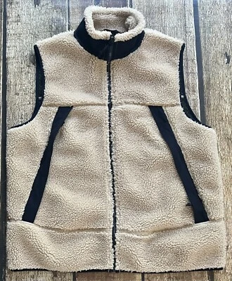 J.CREW NORDIC FULL ZIP SHERPA FLEECE JACKET VEST CREAM BLUE MENS XL EXCELLENT - Image 1 of 4