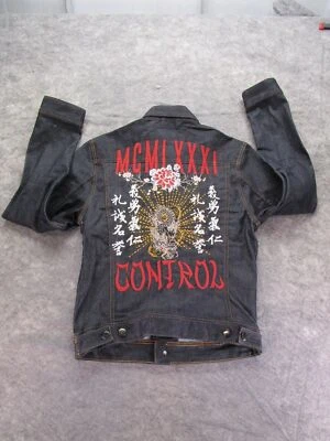 Guess Jean Jacket Adult Small Embroidered back Control coat denim Dark wash - Image 1 of 4