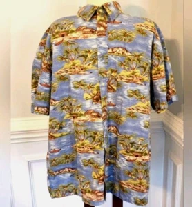 Camisa hawiiana vintage Y2K para hombre islas canoas nativas palmeras talla Lg - Imagen 1 de 11