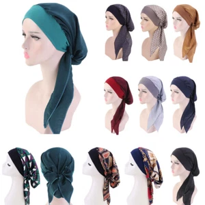 Muslim Women Hijab Satin Flower Sleep Hat Inner Hair Loss Head Wrap Chemo Caps - Picture 1 of 52