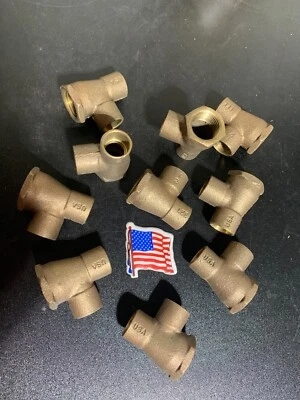 Lot of 10- 1/2" LEE BRASS TAP TEE's 1/2" swt x 1/2" ips x 1/2" swt *MADE IN USA* - Image 1 of 3