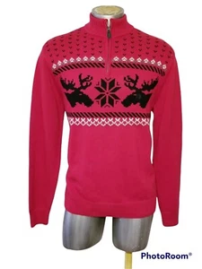 NWT CHAPS COTTON MOOSE CHRISTMAS 1/4" ZIPPER SWEATER MEN RED SIZE LARGE - Picture 1 of 9
