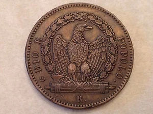 -Italy 1849 Roman Republic Three (3) Baiocchi " Flat Top Three" Variety - Picture 1 of 2