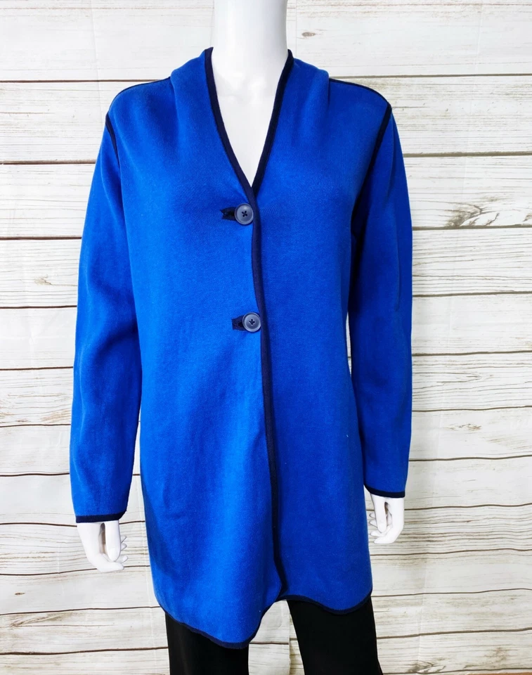 Chicos Zenergy Womens Hoodie Sz 1 (US M) Blue 2 Buttons Long Sleeve Cotton Blend - Image 1 of 4