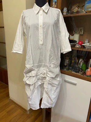 MARNI WHITE COTTON POPLIN GATHERED DRAPED SHIRT DRESS-42 IT — 第 1/4 张图片