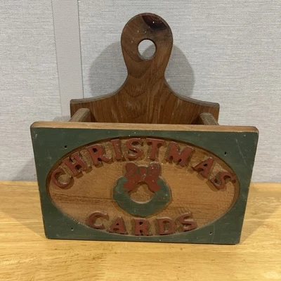 Portatarjetas de Navidad de madera vintage colgante soporte de pie cabaña núcleo país Foto 1 de 4