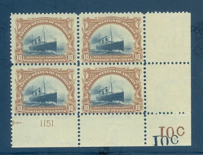 US 299 Ocean Navigation, Plate Block/4, Mint OG, Top 2 circular gum skips - Image 1 of 2